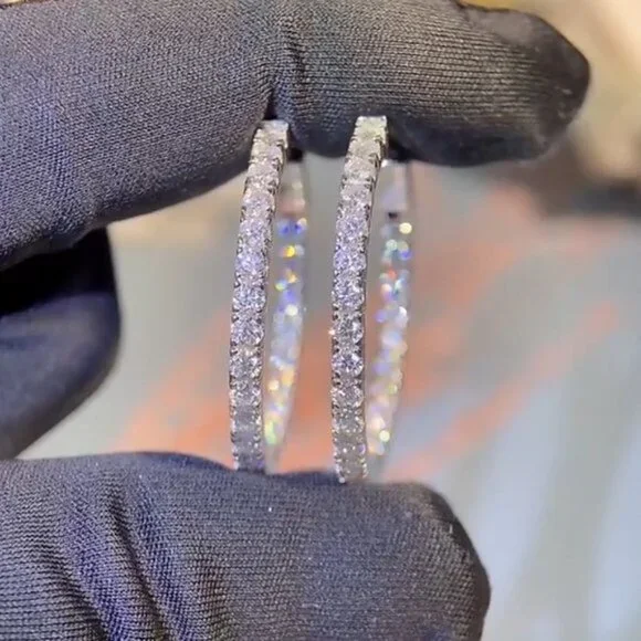 Certified 2.88 ct. t.w. Moissanite Diamond Inside Out Hoop Earrings NEW - Picture 6 of 15